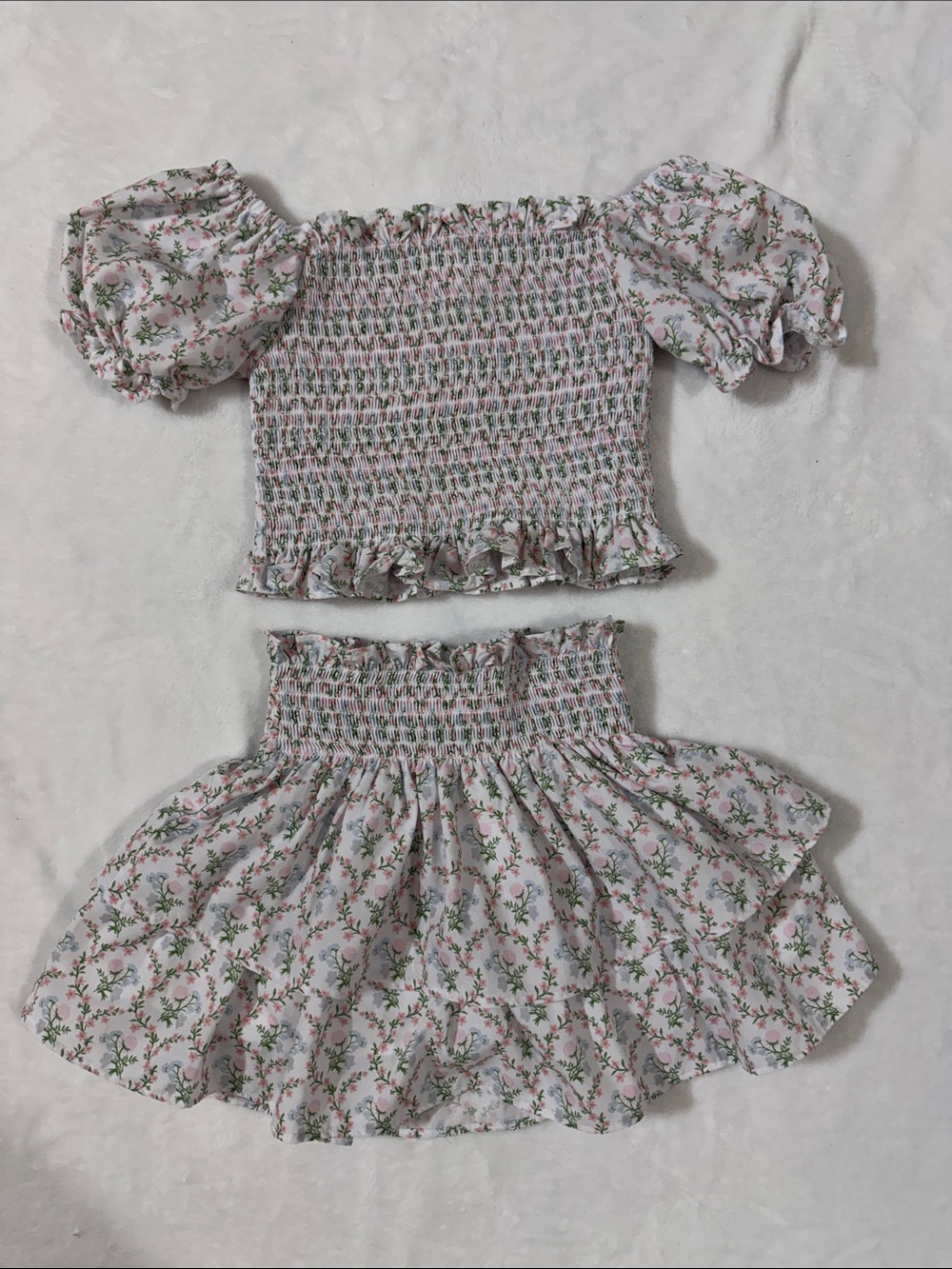 EEUC Cecil & Lou floral smocked top and tier ruffle skirt 6